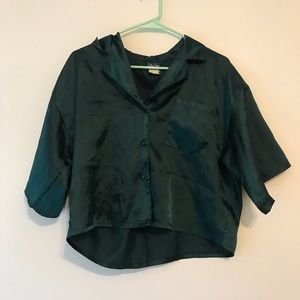 Vintage cropped silk button down